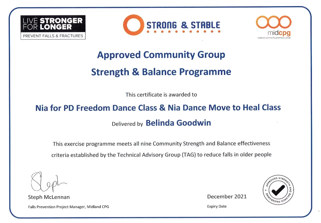 Certificate of Approval from the Waikato Strength and Balance Programme